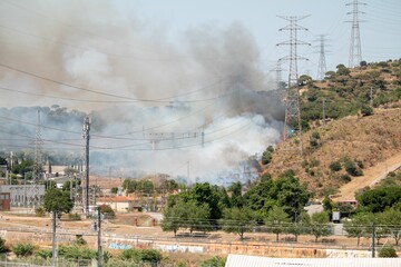 Poster - Fire near the highway in Barcelona, Spain