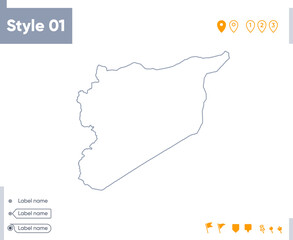 Syria - stroke map isolated on white background. Outline map. Vector map