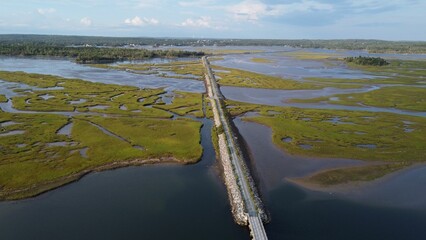 Aerial shot of Salt Marsh Trail in Cole Harbour, Nova Scotia, Canada