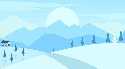 Wall Mural - Vector illustration of a mountainous landscape during winter