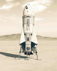 Poster - rocket on the mud desert in the morning