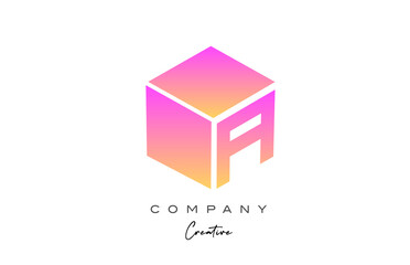 pink yellow A letter alphabet letter logo icon design. Creative cube design template for company and business