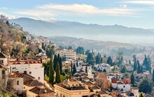 Aerial View Of The Hillside Buildings Under A Sunny Sky In Granada, Spain