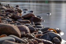 Closeup Shot Of Wet Pebbles On The Coast Of A Lak