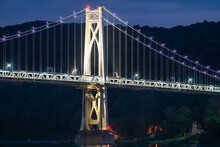 Night Photo Of The Support Tower Of The Mid-Hudson Suspension Bridge Located Near Poughkeepsie, New York
