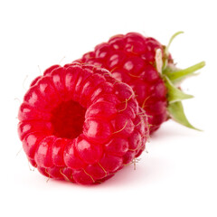 Wall Mural - two ripe raspberries isolated on white background close up