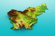 3D rendering of the shaded relief of Slovenia isolated on the blue background
