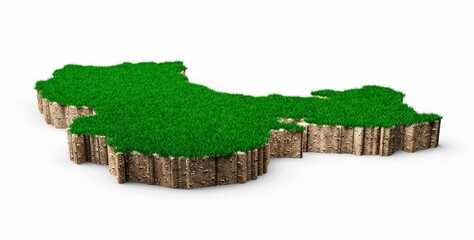 Poster - 3d illustration of the China Map with green grass and Rock ground texture