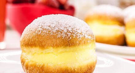 sweet bread with sugar cream and egg, called Brazilian fried donut called bakery 