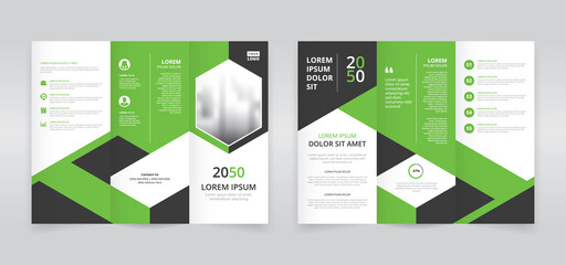 Wall Mural - Green and black colored modern trifold brochure template, trifold flyer layout, pamphlet, leaflet	