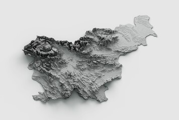 Wall Mural - 3D illustration of the Slovenia map in shaded relief on the white background