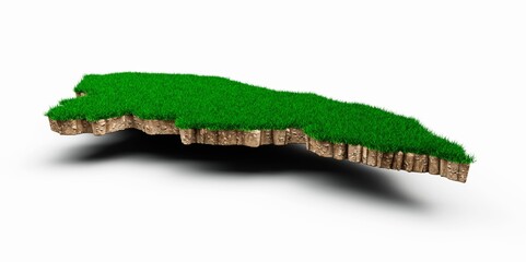 Poster - 3d illustration of the Honduras map with soil land geology cross section with green grass