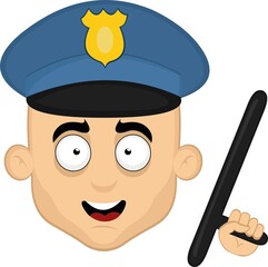 Vector illustration of the face of a cartoon policeman with a nightstick in his hand