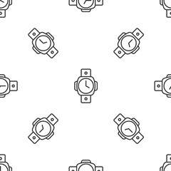 Wall Mural - Grey line Diving watch icon isolated seamless pattern on white background. Diving underwater equipment. Vector