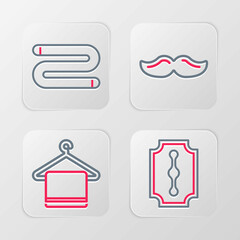 Canvas Print - Set line Blade razor, Towel on hanger, Mustache and icon. Vector