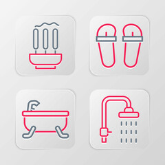 Canvas Print - Set line Shower, Bathtub, Flip flops and Incense sticks icon. Vector