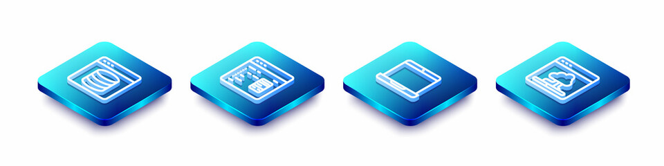 Poster - Set Isometric line Server, Data, Web Hosting, Software, Laptop and Cloud technology data transfer icon. Vector