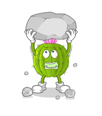 Wall Mural - cactus lifting rock cartoon character vector