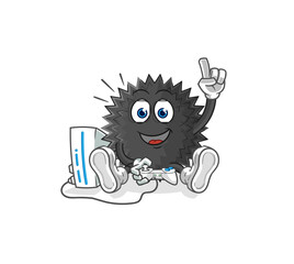 Wall Mural - sea urchin playing video games. cartoon character