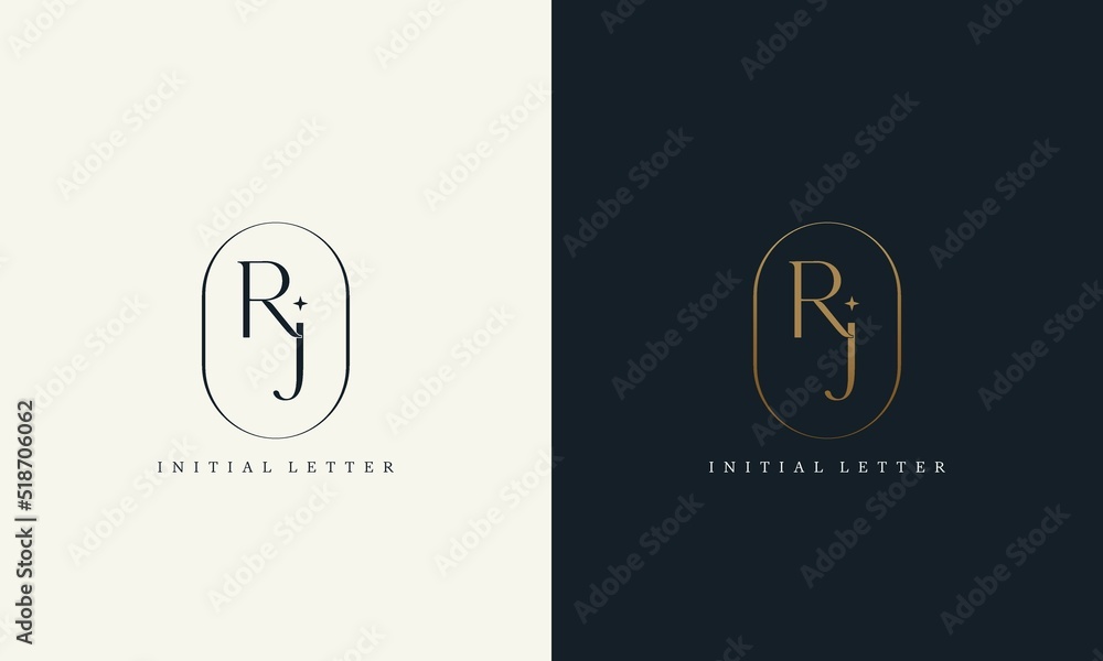 premium RJ logo monogram with gold circle frame. luxury initials design ...