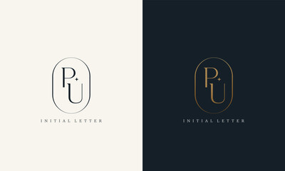 premium PU logo monogram with gold circle frame. luxury initials design minimal modern typeface