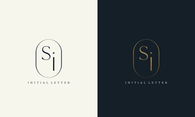 Wall Mural - premium SI logo monogram with gold circle frame. luxury initials design minimal modern typeface