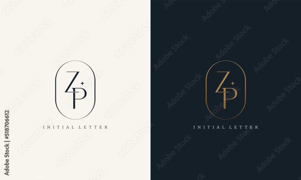 premium ZP logo monogram with gold circle frame. luxury initials design ...