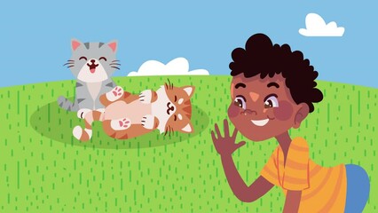 Poster - afro boy with cats mascots animation