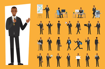 cartoon business man wear suit character set  ,Vector illustration