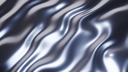 Wall Mural - Silver chrome metal texture with waves, liquid silver metallic silk wavy design, 3D render illustration.