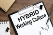 © Svetlana - Hybrid working culture symbol. Concept words hybrid working culture . Beautiful wooden background. Business and hybrid working culture concept, copy space.