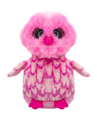 Decorative toy owl doll pink isolated on the white background