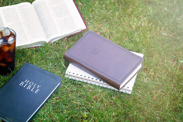 Wall Mural - A Small Group Bible Study Outside on the Green Grass