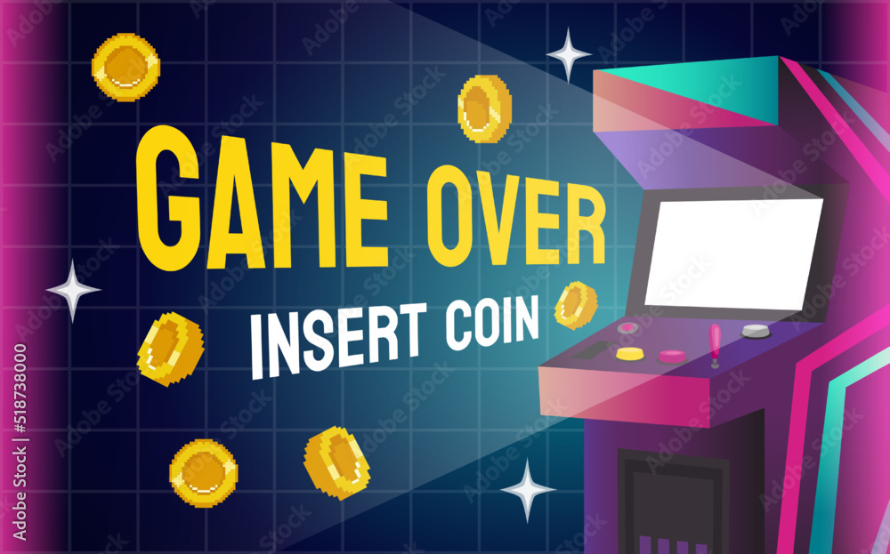 Arcade game retro background. Neon pixel machine with console buttons ...