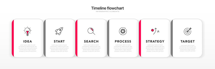 Poster - Timeline infographic design with 6 options or steps. Infographics for business concept. Can be used for presentations workflow layout, banner, process, diagram, flow chart, info graph, annual report.