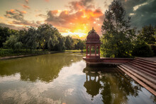 Somogyvamos At Lake Balaton In Hungary, Red Pagoda In The Krishna Valley At Lake Balaton