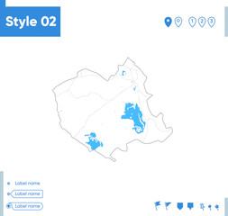 Naklejka na meble Oruro, Bolivia - stroke map isolated on white background with water and roads. Vector map