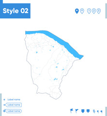 Naklejka na meble Ceara, Brazil - stroke map isolated on white background with water and roads. Vector map