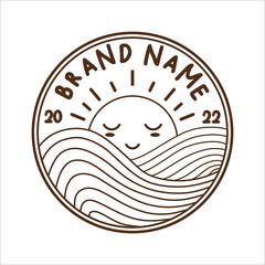 Simple coffee shop logo with sun illustration line art style