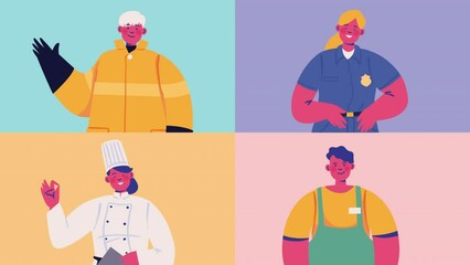 Canvas Print - four professionals workers characters animation