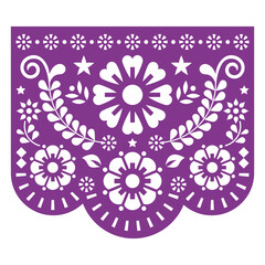 papel picado vector design inspired by traditional cut out decoration from mexico with flowers and g