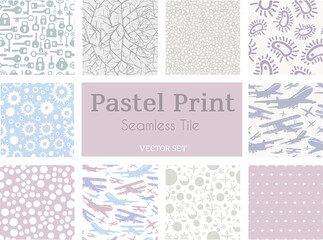 Silhouette of a floral pattern seamless tile pastel set