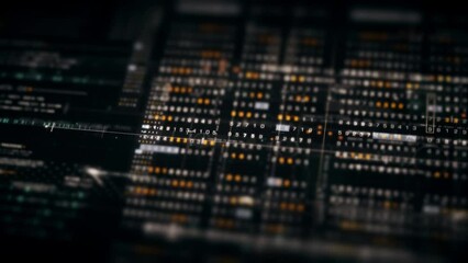 Aufkleber - Futuristic abstract de-focus data matrix, telemetry and encrypt numbers display with particles simulation for head up display in cyber space environment background