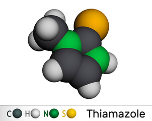 Sticker - Thiamazole, methimazole molecule. It is hyperthyroidism drug. Molecular model. 3D rendering