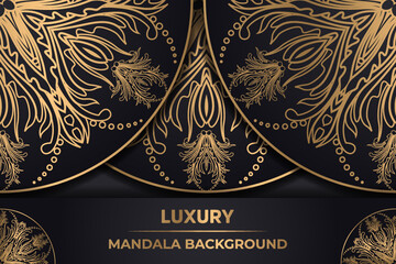Wall Mural - Luxury Ornamental mandala background with gold Islamic arabesque on a dark surface | Template for wedding invitation, card, cover | luxury ornamental mandala design background