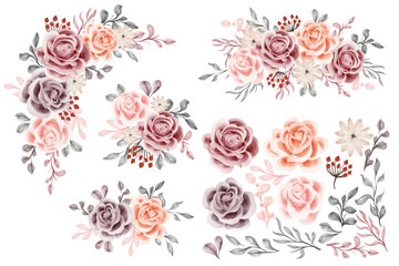 Wall Mural - flower arrangement isolated with leaf and rose clip art