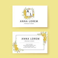 Wall Mural - business business card with yellow rose decoration