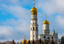 The Bell Tower Of Ivan The Great And The Church Of John The Ladder In The Moscow Kremlin.