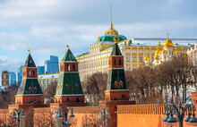 The Grand Kremlin Palace And The Towers Of The Moscow Kremlin.