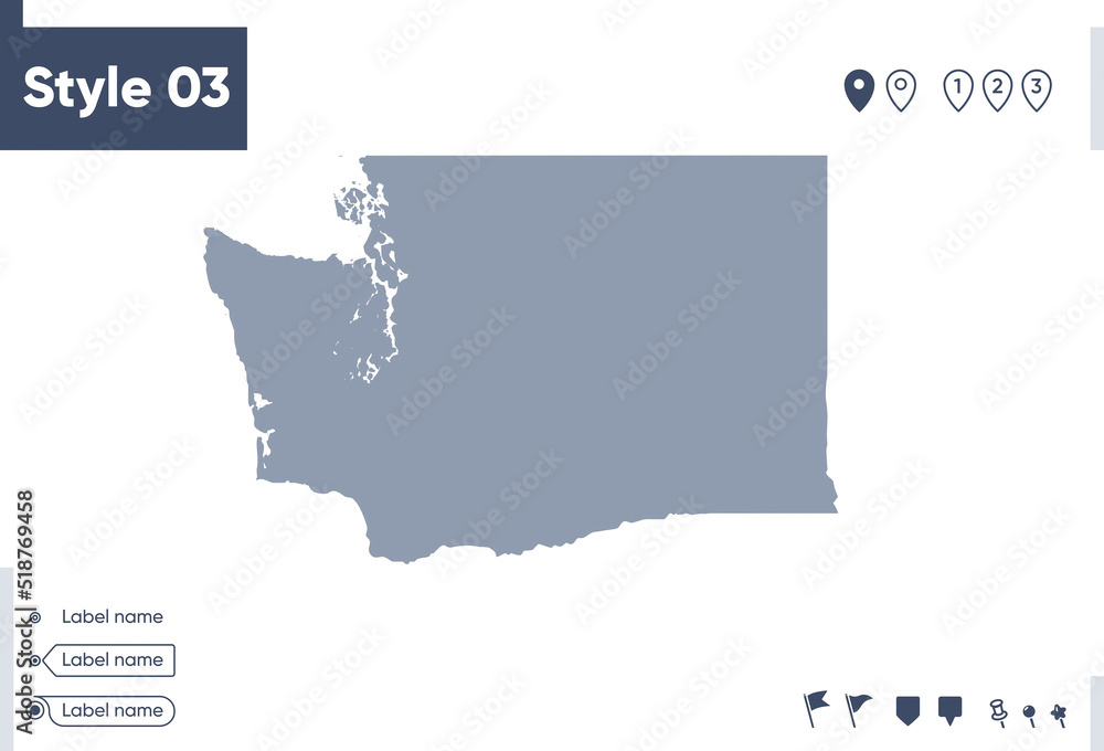 Washington, USA - map isolated on white background. Outline map. Vector ...